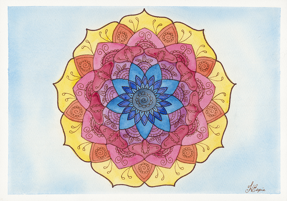 Rose & Sky Mandala art print by Kellie Espie