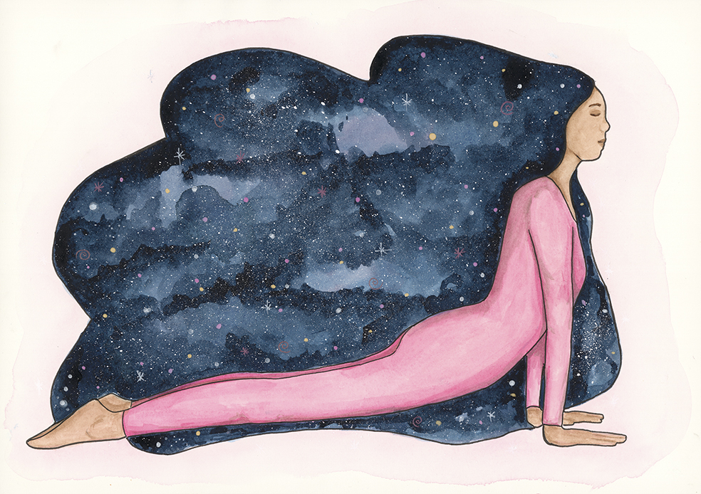 Upward Dog watercolour print by Kellie Espie