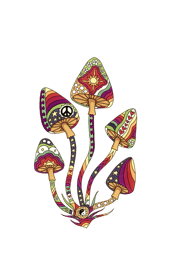 Five Mushrooms — Vintage art print by Kellie Espie