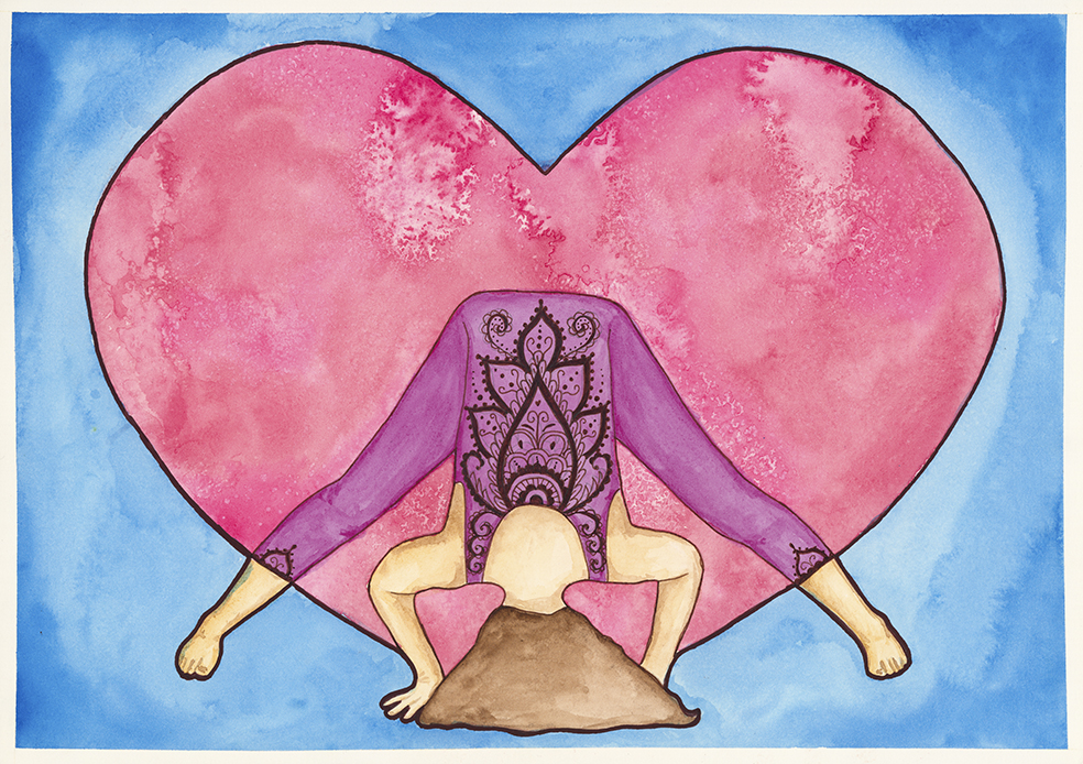 Wide Leg Forward Standing Bend watercolour print by Kellie Espie