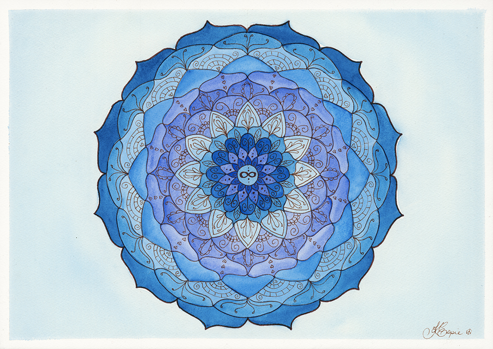 Sapphire Bloom Mandala art print by Kellie Espie
