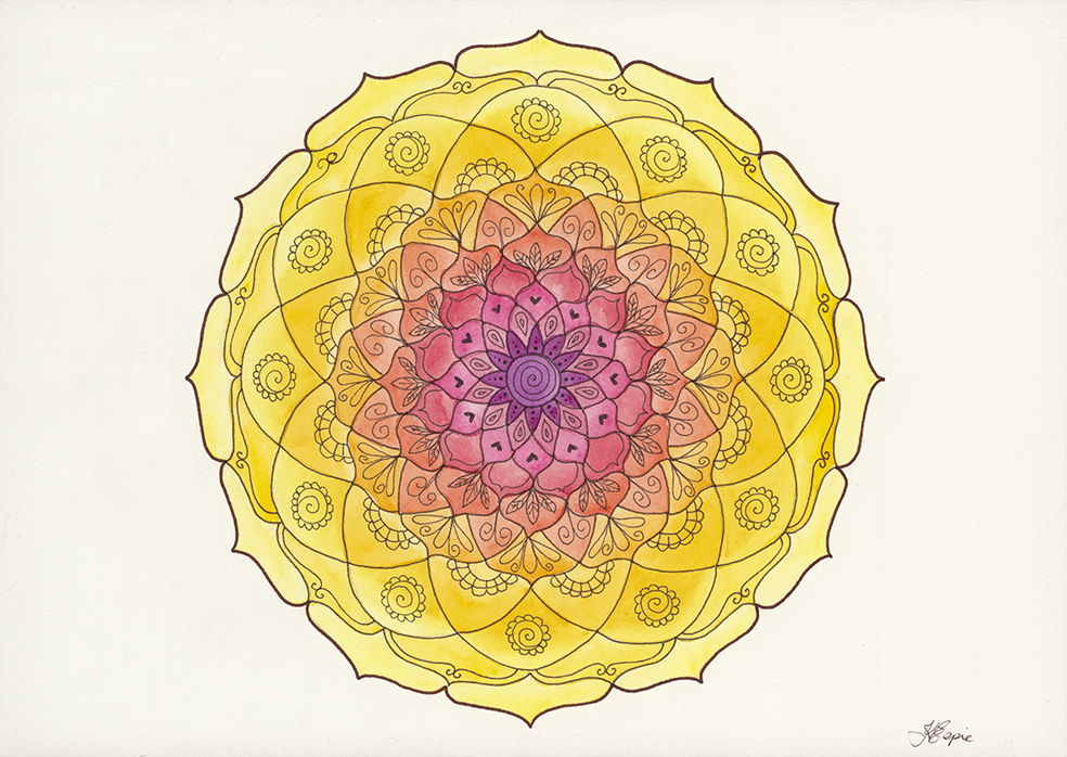Golden Sun Mandala art print by Kellie Espie