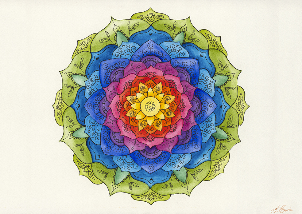 Rainbow Mandala art print by Kellie Espie