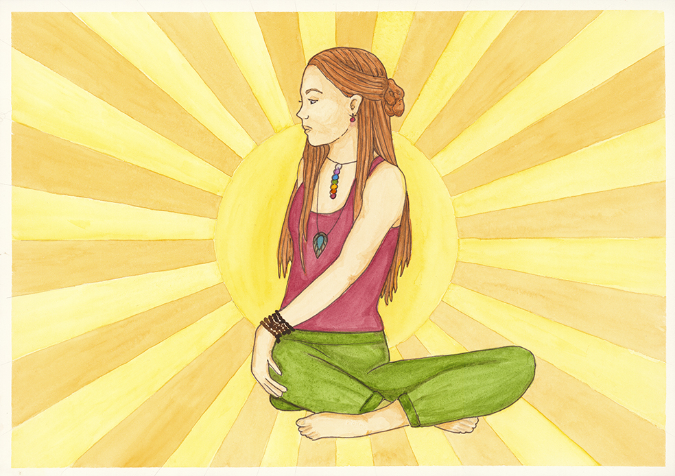 Seated Spinal Twist watercolour print by Kellie Espie