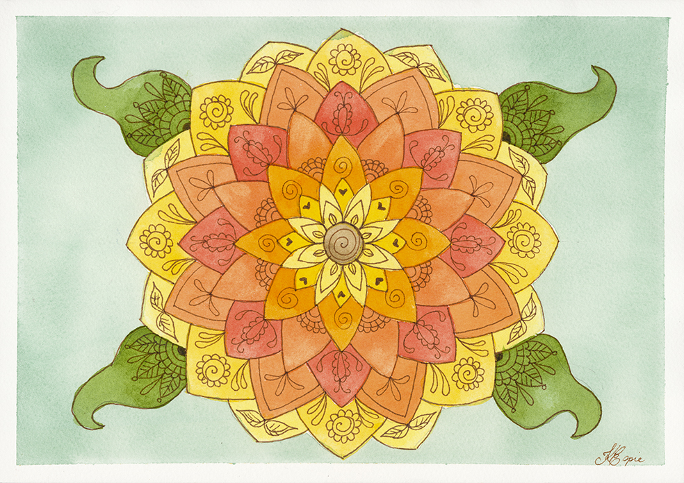Warm Autumn Mandala art print by Kellie Espie