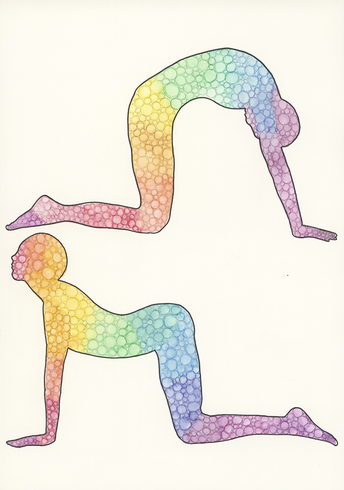 Cat-Cow Pose watercolour print by Kellie Espie
