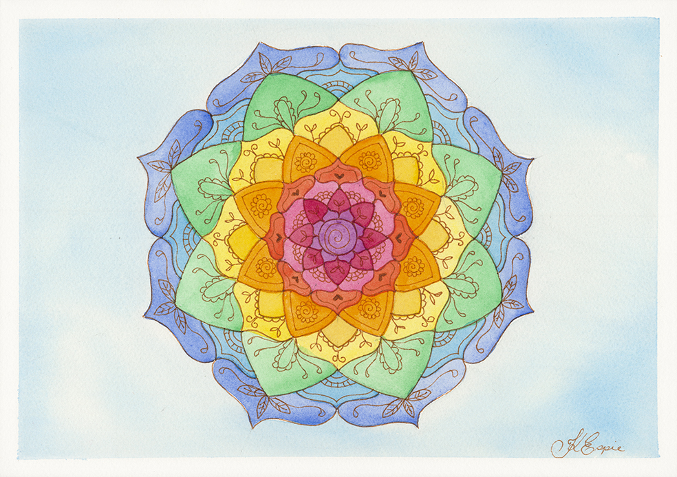 Rainbow Sky Mandala art print by Kellie Espie